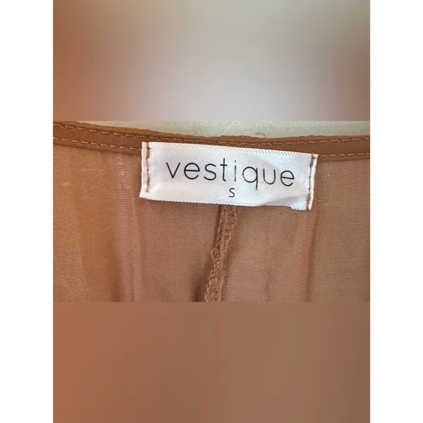 vestique boutique brass short sleeve mini ruffle dress womens sz small - Image 10