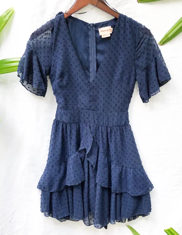 Showpo | NAVY KNOW WHAT YOU WANT DRESS SWISS DOTS RUFFLE SKIRT MINI SIZE 0 - Image 5