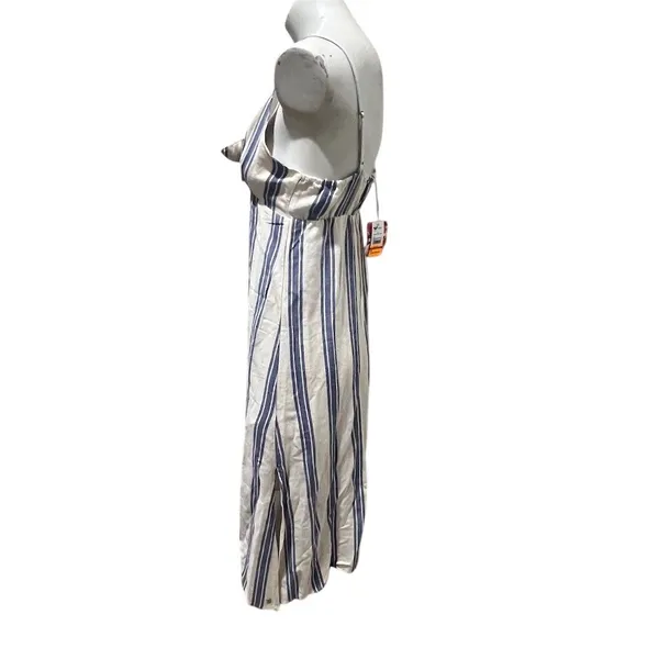 Roxy Sweetest Step Dress Womens M Blue White Striped Tie Front Midi - Image 5