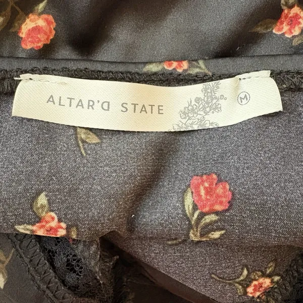Altar'd State Black Sexy Red Floral Slip Dress Lace V neck Maxi Size Medium - Image 7