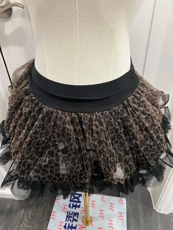 Be Wicked black leopard print polyester skirt with ruffles and bow, size S - Image 2