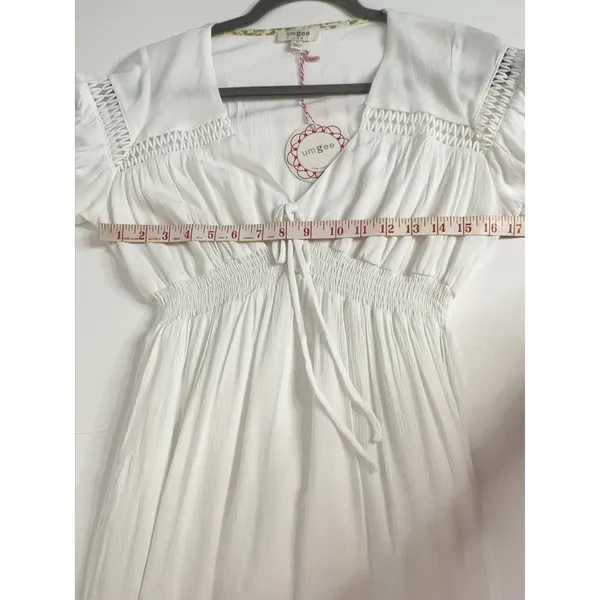 Umgee V-Neck Smocked Waist Flutter Sleeve Midi Dress White Small - Image 8