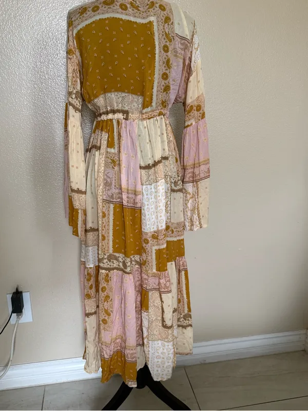 Dress Forum Boho Patchwork Paisley Maxi Kimono Duster Bell Sleeve S NWOT - Image 6