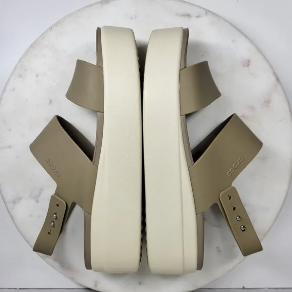 Crocs Brooklyn Low Wedge Sandals Size 8 Mushroom LiteRide Slingback Two Strap - Image 12