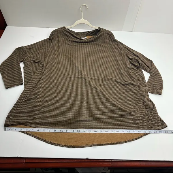 Bryn Walker Top Large Brown Houndstooth Jersey Knit Boat Neck Oversized‎ Tunic - Image 7