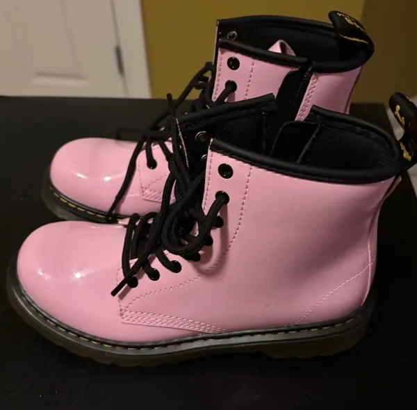 Dr. Martens Light Pink Boots with Black Accents and bouncing soles)(UK3-US4Med) - Image 2
