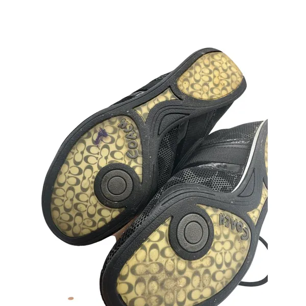 Coach Size 6 Black Monogram Sneakers Mesh Leather Trim Lace-Up Casual Shoes - Image 9