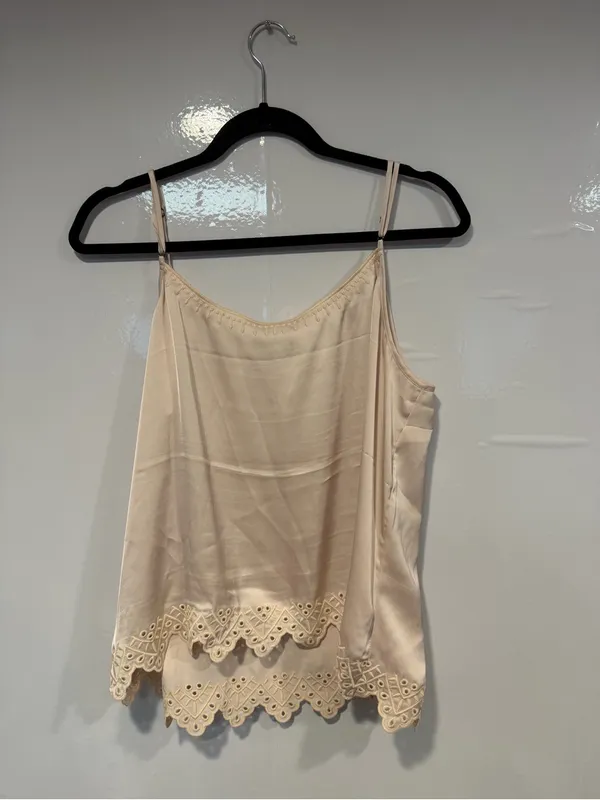 Women's Cabi Satin looking Embroidered Cream Lace-Trim Cami Top - Image 4