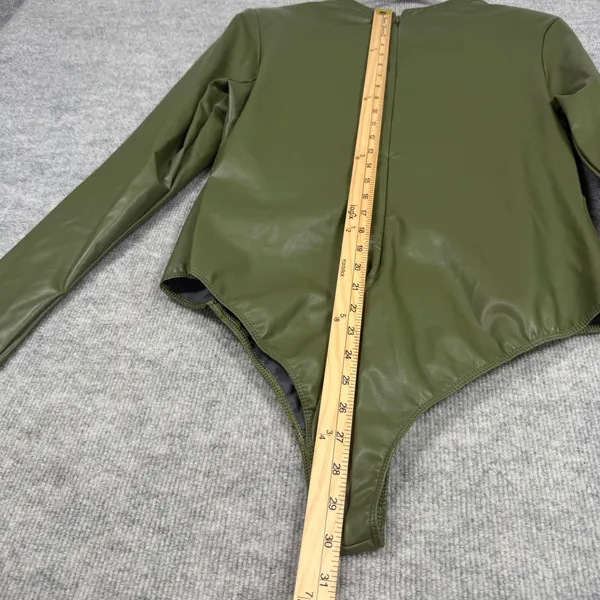 Adidas Ivy Park Size XL-1X Bodysuit Faux Leather Long Sleeve Wild Pine Green - Image 4