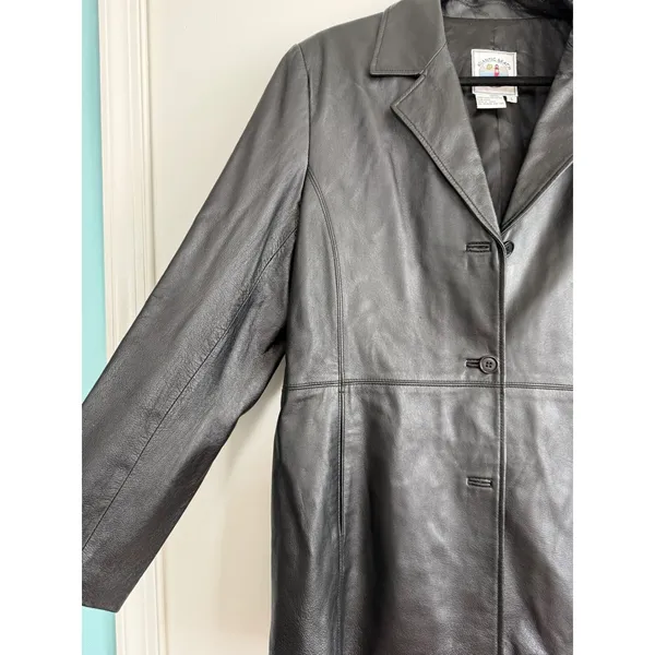 Atlantic Beach Black Leather Blazer‎ Jacket Button Front Women's Size Large - Image 3
