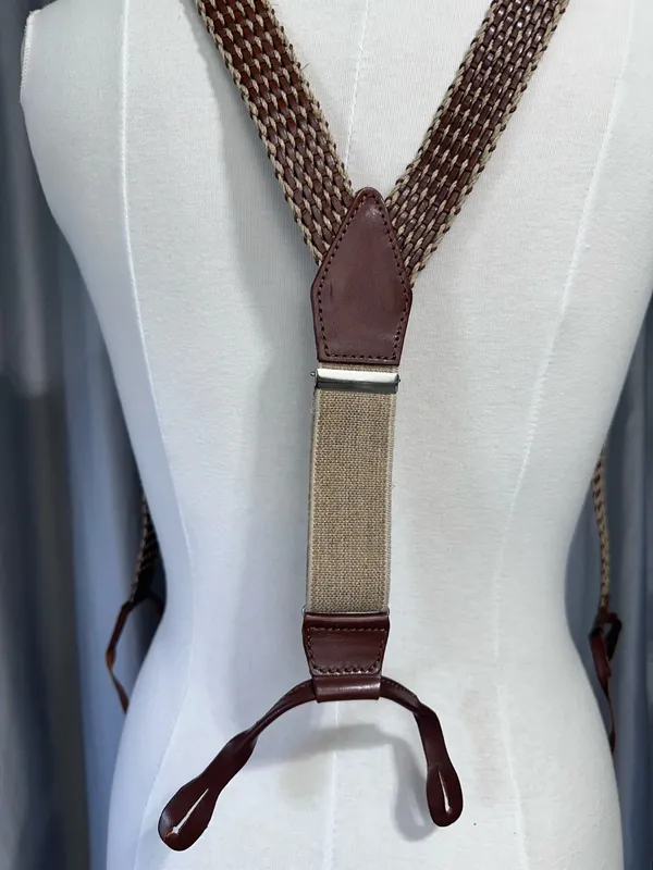 Banana Republic Suspenders Leather/Twine Brown Classic Woven Braided Braces - Image 5