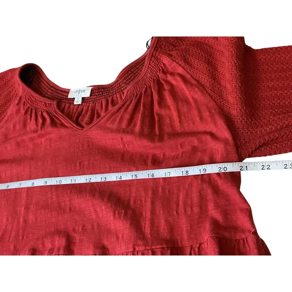 Umgee Rust Red Tiered‎ Babydoll Dress Waffle Knit Long Sleeve M5176 Mens M - Image 9