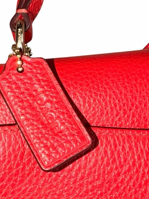 Authentic Coach Marlie Top Handle Satchel in vibrant true red pebbled leather - Image 6
