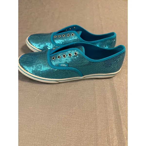 Vans Authentic Lo Pro Turquoise Blue Sequin Sneakers Womens 9.5 Mens‎ 8 Low Top - Image 4
