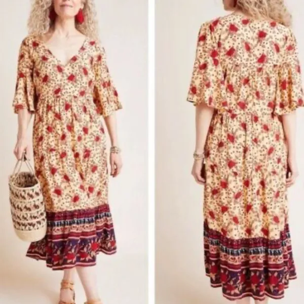 Faithfull‎ The Brand x Anthropologie Floral Polka Dot Melia Midi Dress Small - Image 2