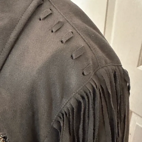 Women’s Faux Suede Moto Style Fringe Jacket - Image 3