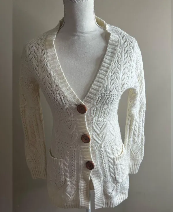Vintage Gap wool blend open cable knit v neck cardigan medium - Image 3