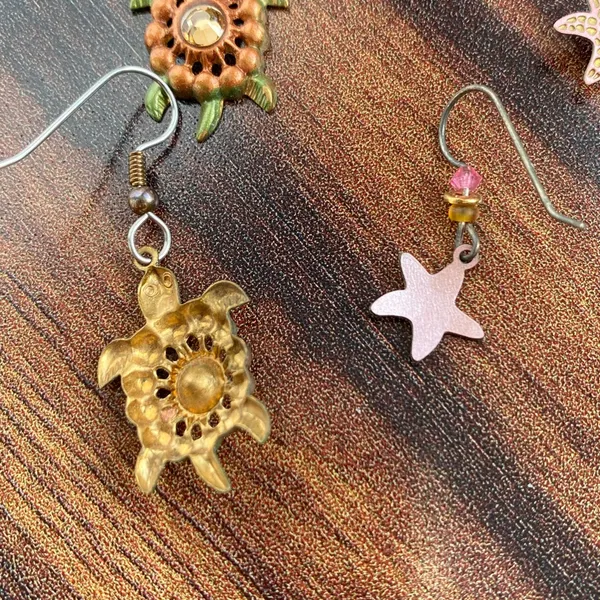 Bundle of 3 Dangling Tropical Earrings Turtle Starfish and Stud Starfish - Image 2