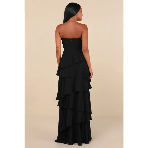 NWOT Lulus Gorgeous Essence Black Strapless Tiered Maxi Dress Wedding Size M - Image 2