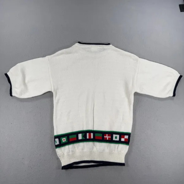 Sweater Bazaar Vintage Nautical Sailboat Flag Knit Top Short Sleeve Cream Medium - Image 7
