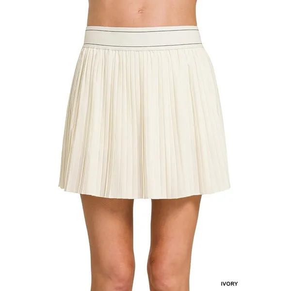Zenana Woven High Waist Knife-Pleat Mini Skirt Lined Inner Pants - Small - Image 11