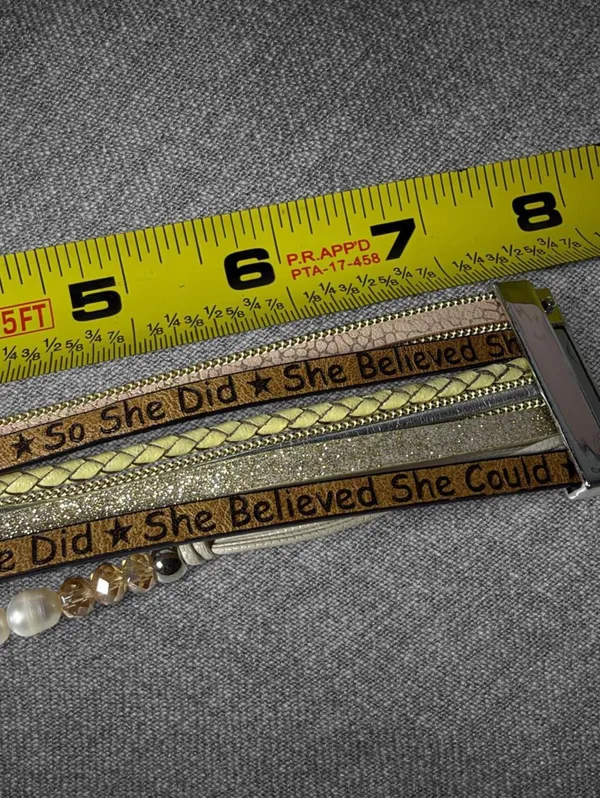 Multi Strand Tan Gold Pearl Statement Wrap Bracelet Brown - Image 4