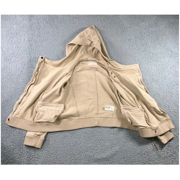 Free People Carmen Moto Jacket Women Small‎ Beige Asymmetrical Zip - Image 4
