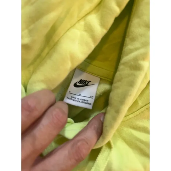 Nike Womens Cropped Hoodie Neon Yellow Lime Green Raw Hem Small Sporty Swoosh - Image 3