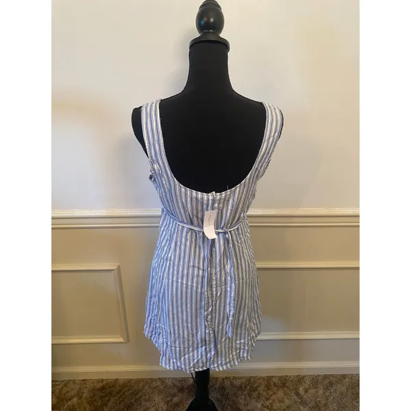NWT American Eagle Blue and White Striped Button Front Mini Dress Tie Back - Image 5