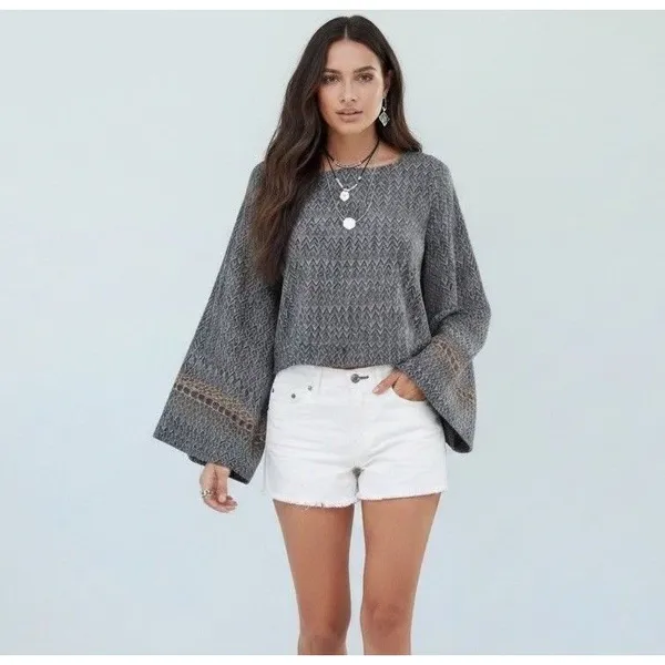 Free People Stars Align Sage Green Bell Sleeves Crop Blouse M Boho Festival Sz M - Image 3