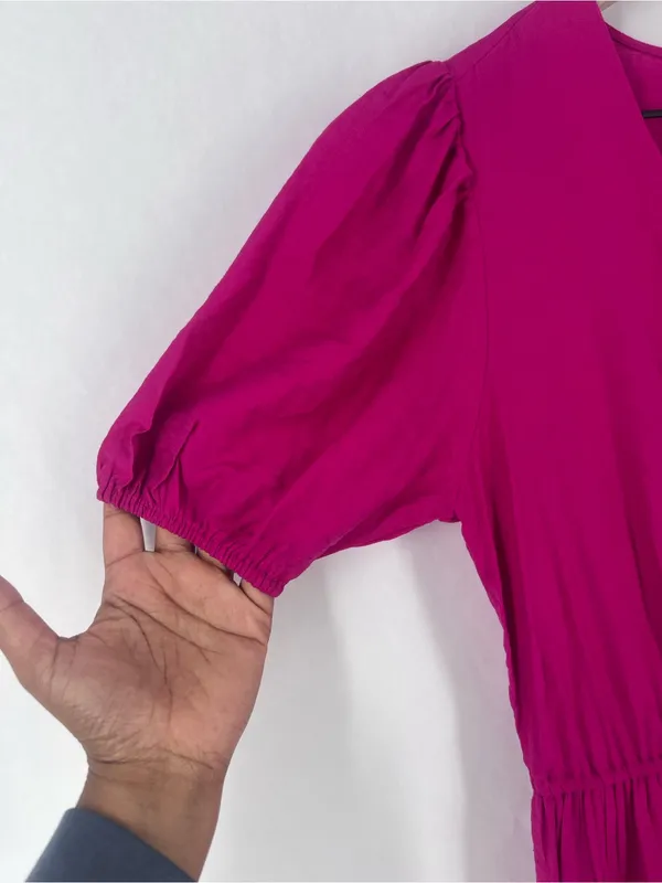 Simply Vera Vera Wang Semi Satin‎ Pink V-Neck Puff Sleeve Maxi Dress Size XS NWT - Image 4