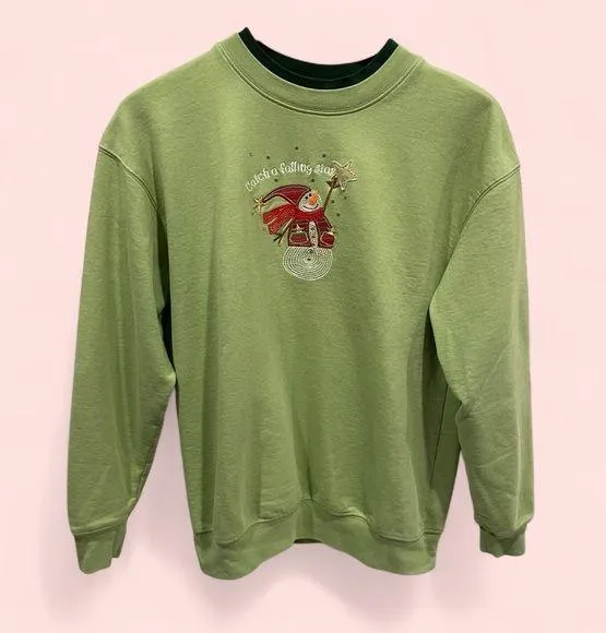 Cute vintage 80’s-90’s lima bean green catch a falling star snowman sweatshirt - Image 2
