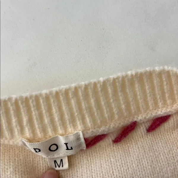 POL Patchwork Star Sweater - Beige V Neck Thick Knit Size Medium - Image 9