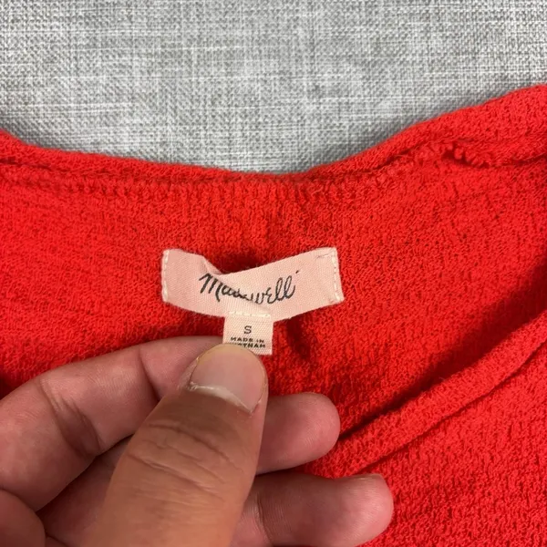 Madewell T-Shirt Womens Small Red Crew Neck Short Sleeve Textured Side Tie Top - Image 4