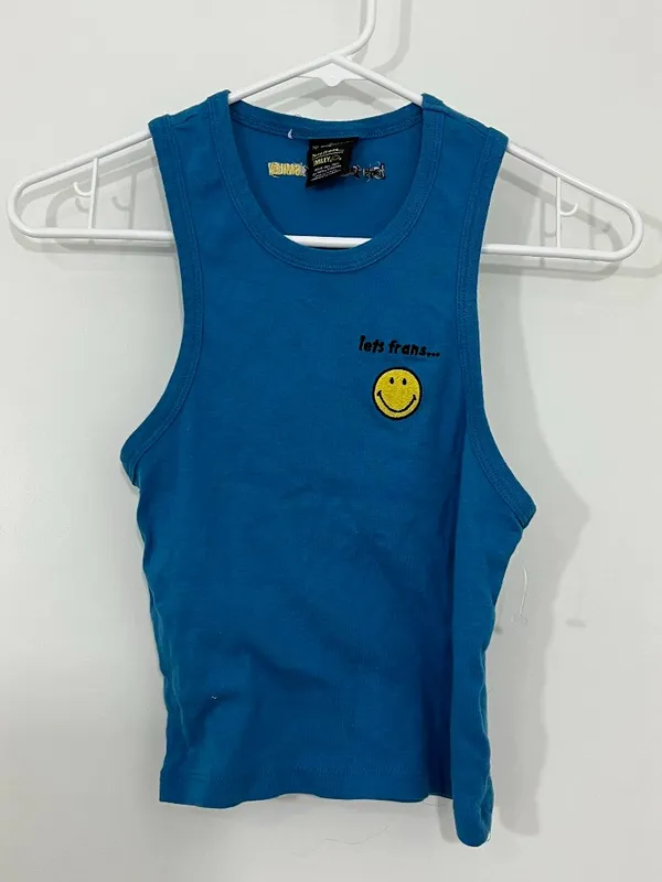 Smiley Small Blue Embroidered Tank Top - Image 3