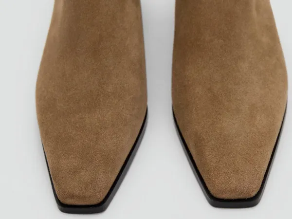 NEW MANGO $139 Square Toe Bootie   8.5 US / 39 EU, MEDIUM BROWN Leather Suede - Image 4
