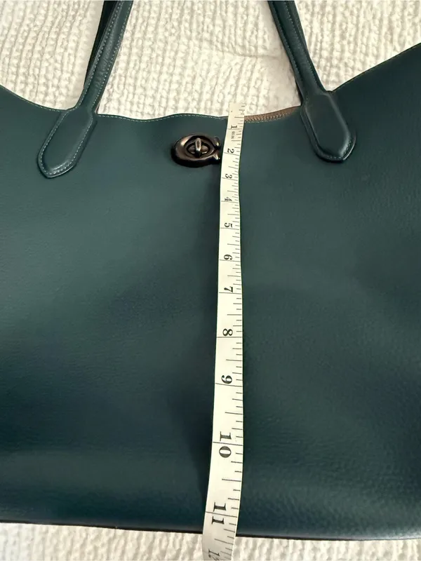 Coach Willow Tote Polished Pebble Leather Turnlock Zip Compartment Feet Green - Image 15