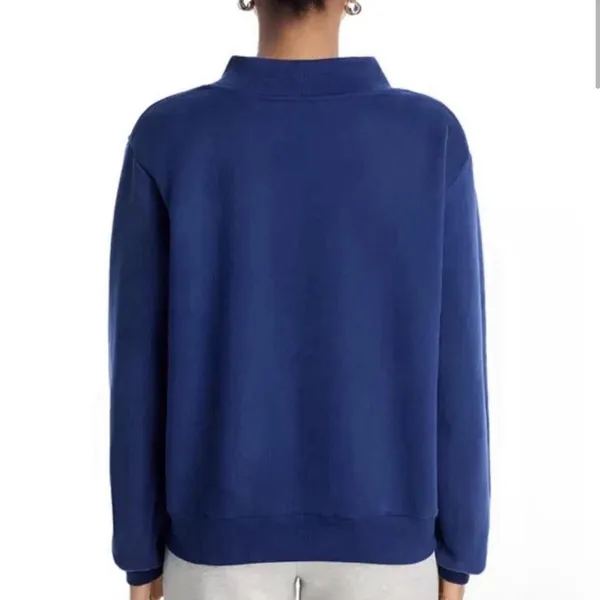 Parke Denim and White Fleece Mockneck Navy Varsity Sweatshirt - Image 3