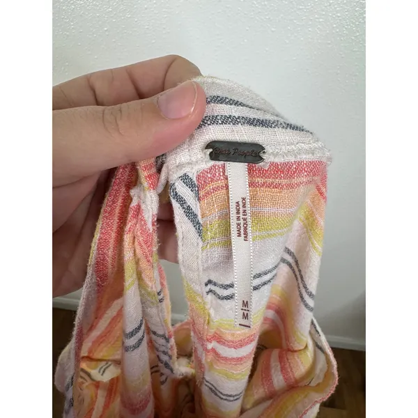 Free People Striped Babydoll Top Orange Yellow Grey Boho Short Sleeve Medium - Image 3