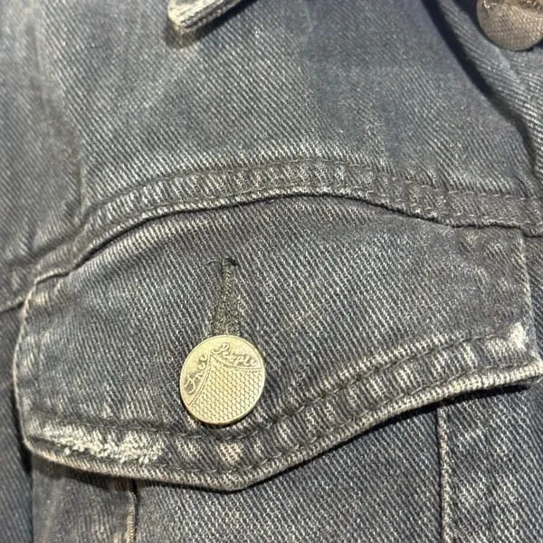 Free People Black Distressed Denim‎ Jacket with Knit Sleeves size M - Image 4