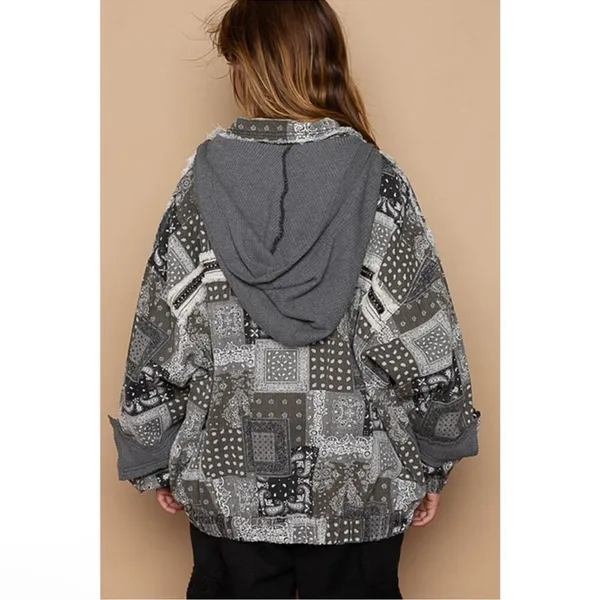 POL Black Multi Hooded Patchwork Jacket - Image 3