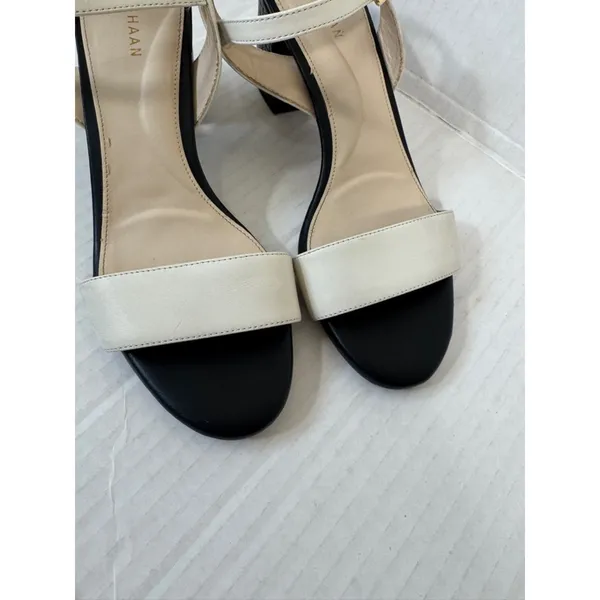 Cole Haan Black Cream Leather Heeled Sandals Womens 6.5 Preppy Dressy Shoes - Image 8