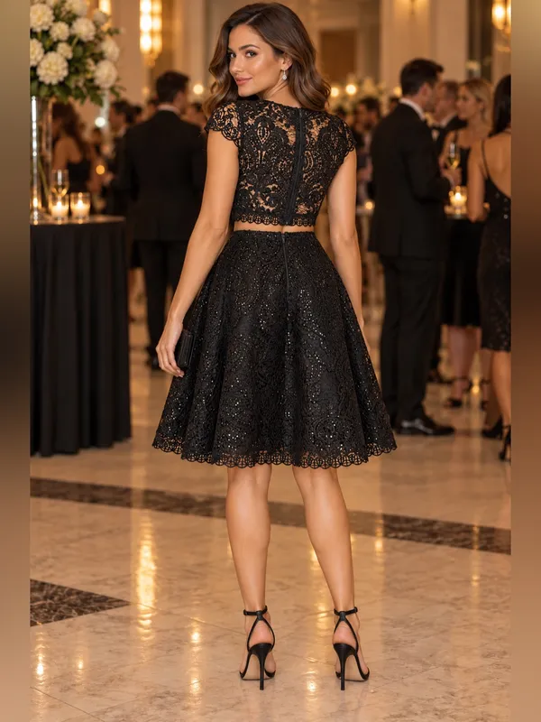 NWT Macy Black Sequin Lace Mini cutout Dress 7 S Whimsigoth Coquette Semi Formal - Image 15