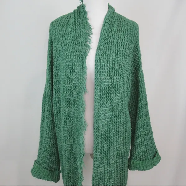 FREE PEOPLE I’ll Be Around Silk Blend Green Knit Oversized Cardigan Size Medium - Image 9