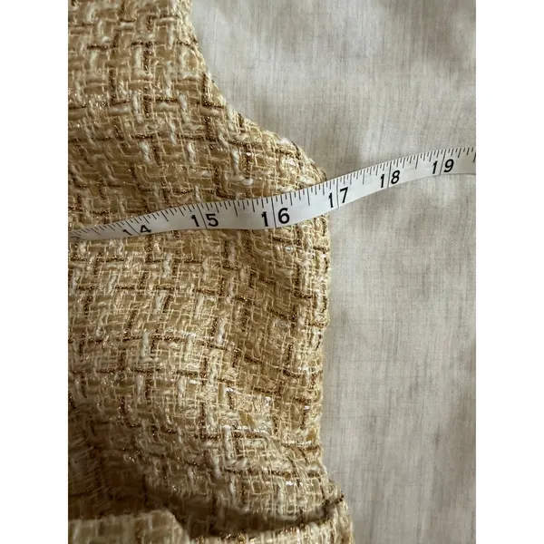 Zara Tweed Vest Women Medium Gold Metallic Belted Longline Sleeveless Jacket NEW - Image 8