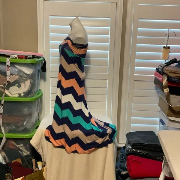 Love J Strapless Chevron Maxi Dress - Blue, Peach, Green - Image 4