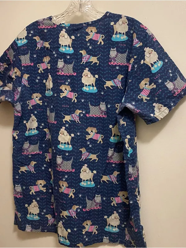 UA Scrubs Womens Scrub Top Shirt M Medium Bust 40” Dogs Cats Groomer Vet Spa Day - Image 7