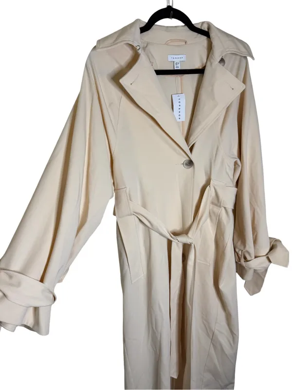 Topshop NWT Cream Trench Coat Belted Long Sleeve Jacket Size 4 - Image 3