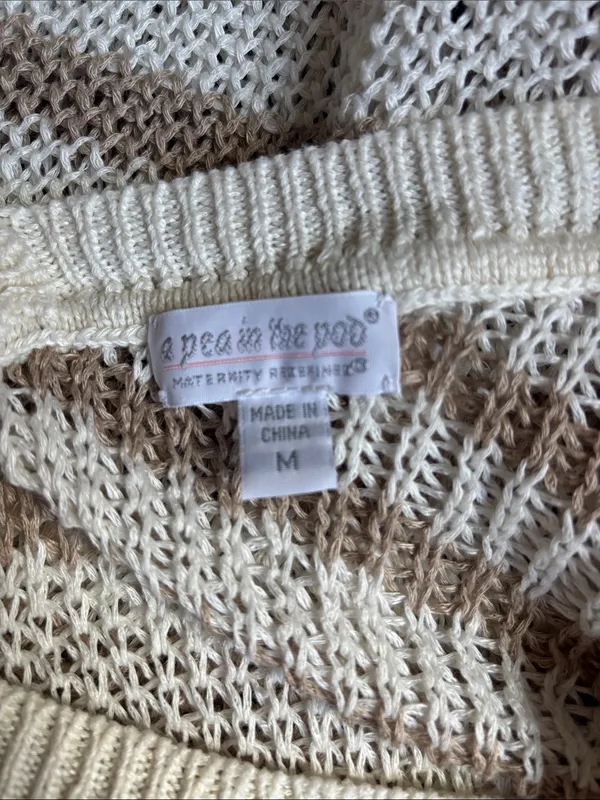 A Pea in the Pod Cream & Tan Striped V‑Neck Sweater Tunic - Image 2