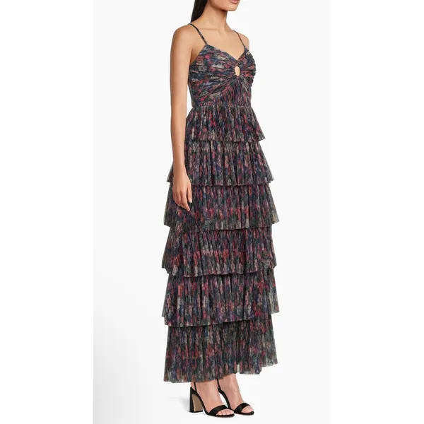 Hutch Rosey Floral Tiered Gown Navy Multi‎ Size 4 NWT - Image 3